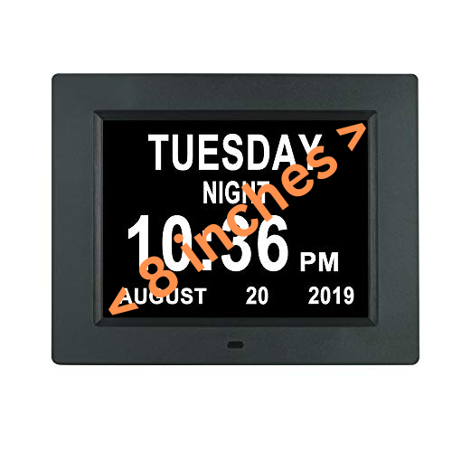 8" Digital Calendar Day Clock - for Dementia and Alzheimer’s Patients (Black)