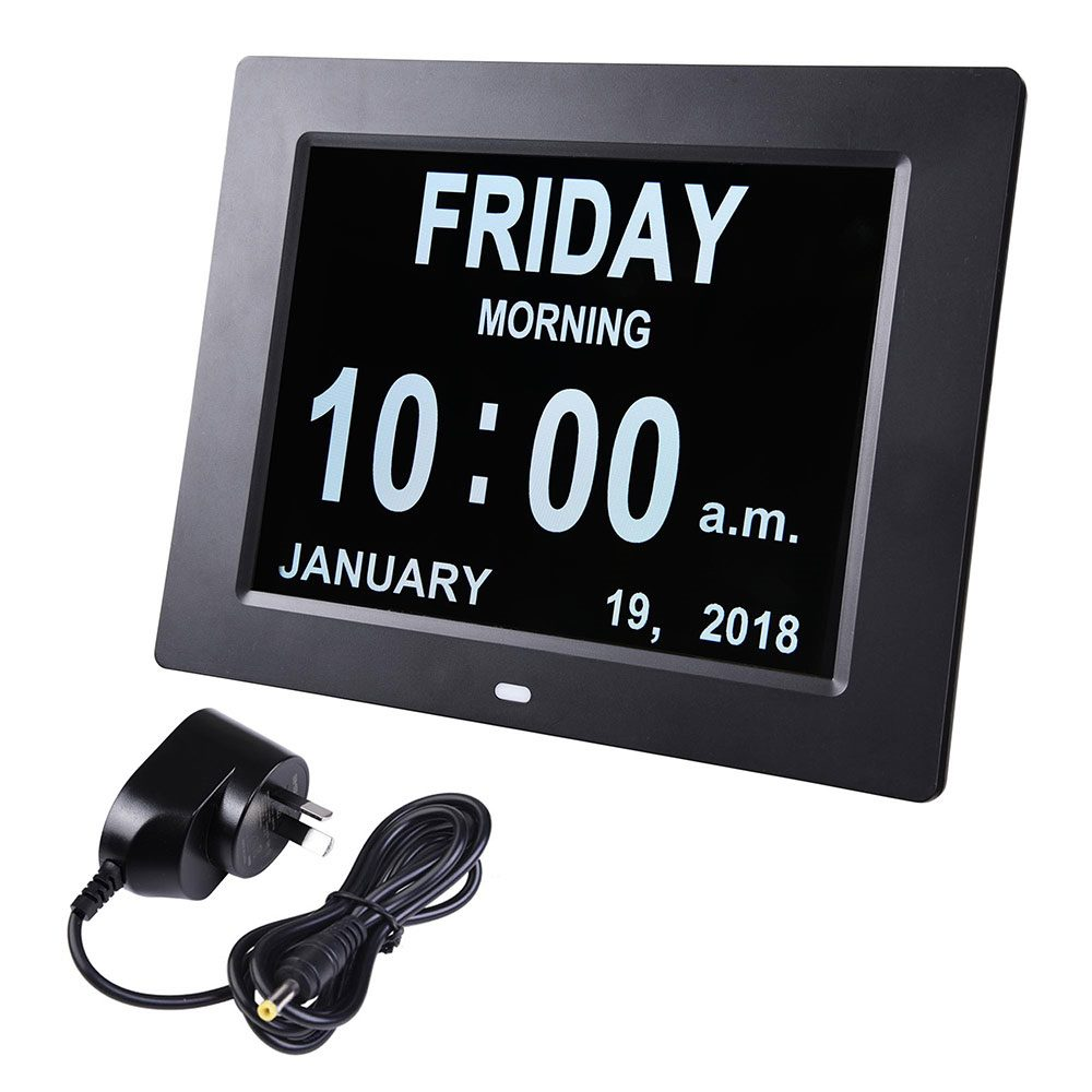 8" Digital Calendar Day Clock - for Dementia and Alzheimer’s Patients (Black)