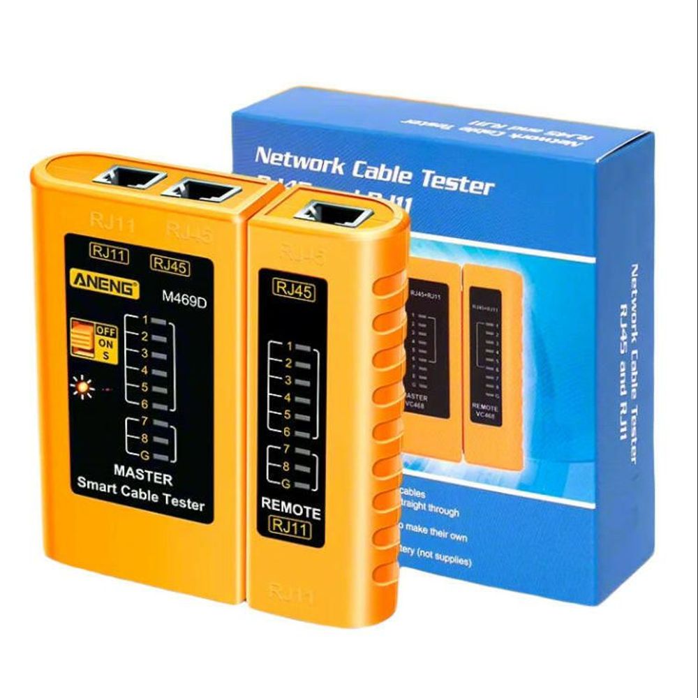 M469D Professional Network Cable Tester for RJ45, RJ11, RJ12, CAT5, and UTP - Essential Tool for Cable Diagnostics and Repair M469D Yellow