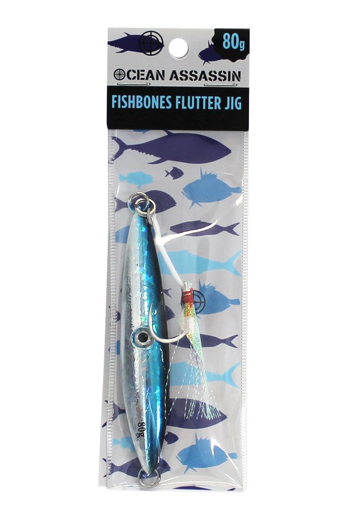 Ocean Assassin Fishbones Flutter Jig - Blue 80 gram