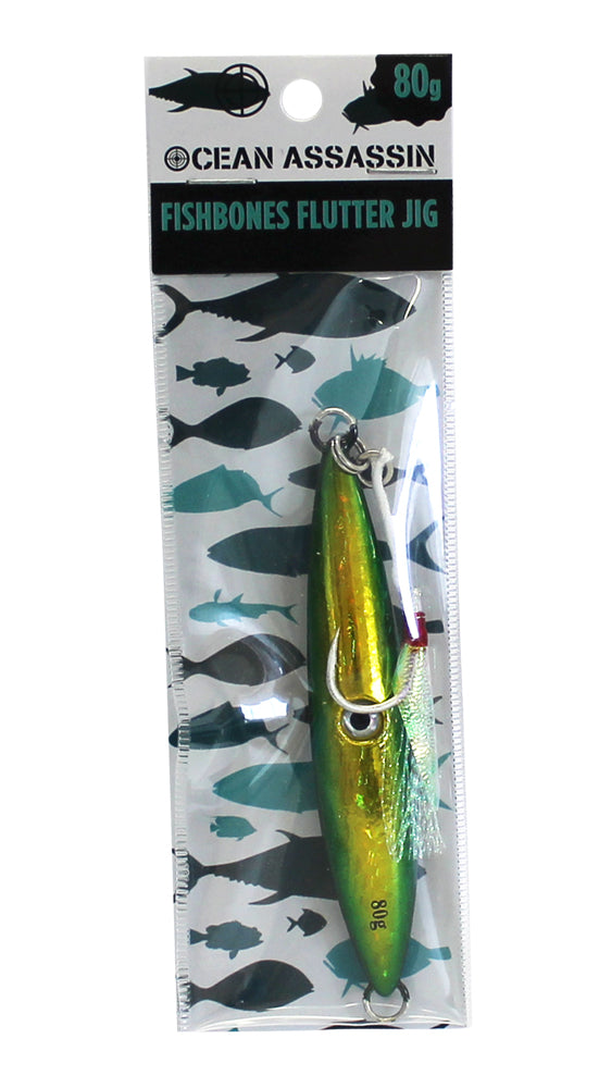 Ocean Assassin Fishbones Flutter Jig - Green 80 gram