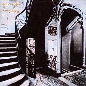 Dark archway door artwork with intricate white decorative lines