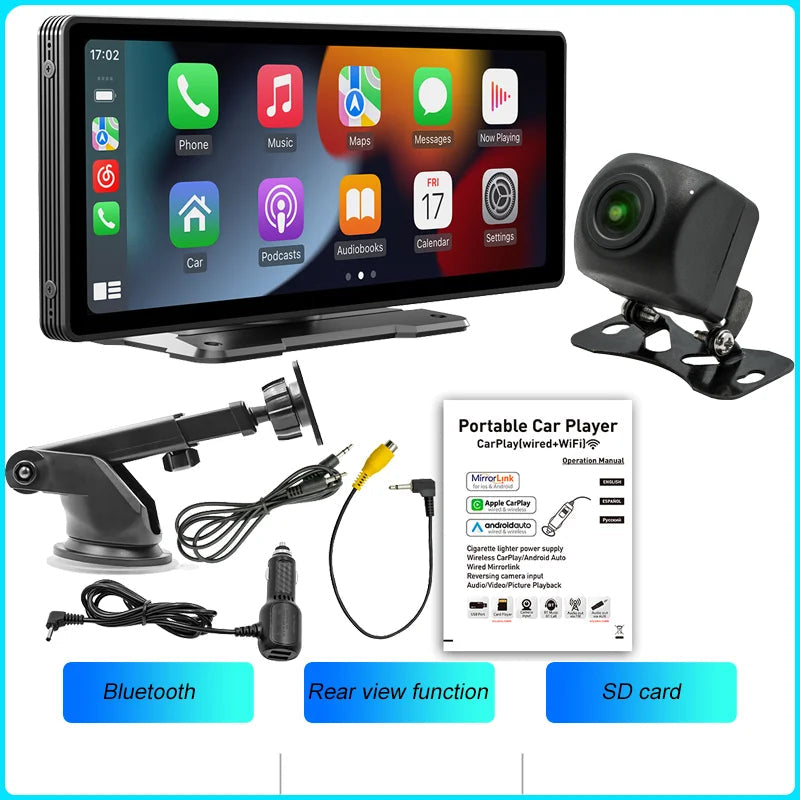 BQCC 10.26-Inch Portable Wireless CarPlay Display Standard Unit + Reverse Camera