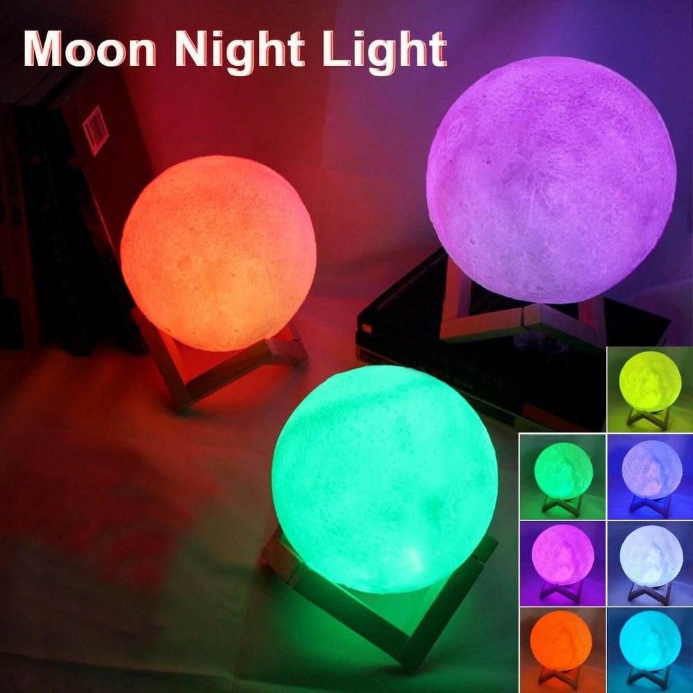 D5 8cm LED Moon Lamp with Stand - Battery Operated Starry Night Light for Bedroom Decor