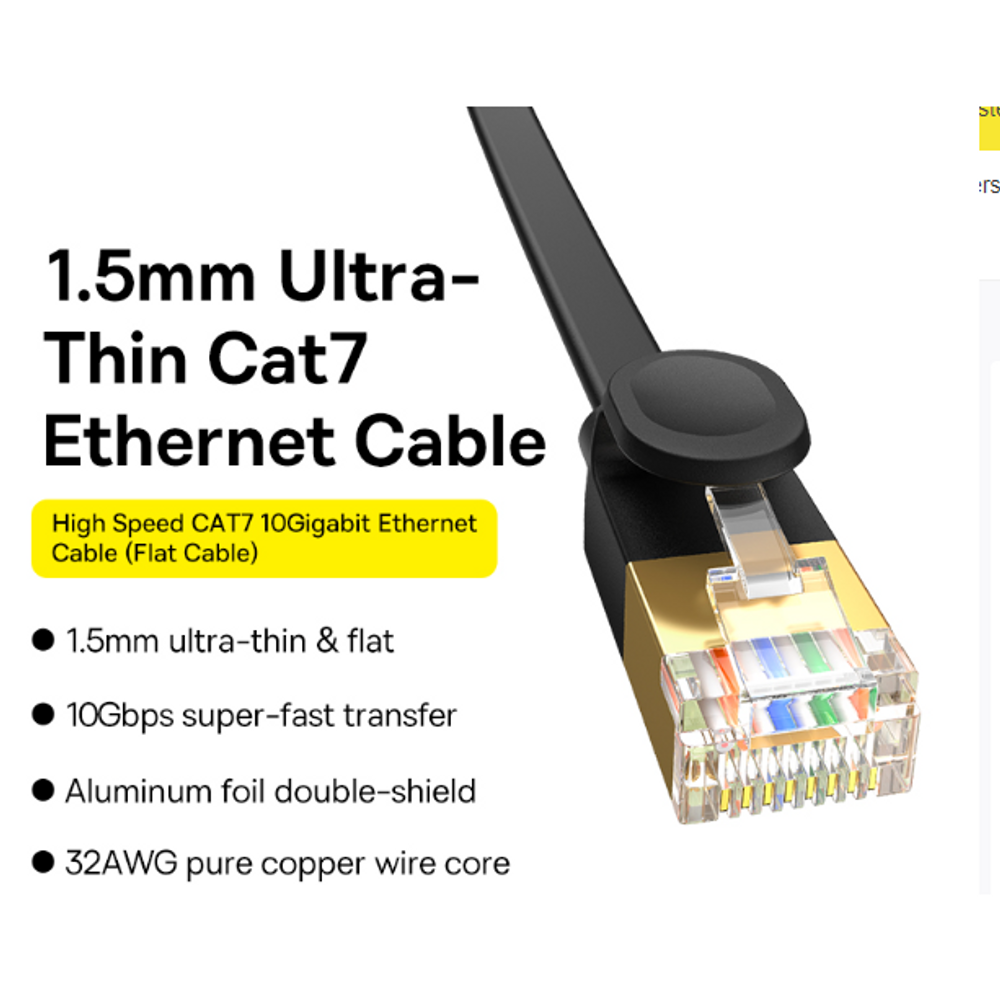 BAS37262 - Baseus High Speed CAT7 10Gigabit Ethernet Cable (Flat Cable) 1m Cluster Black