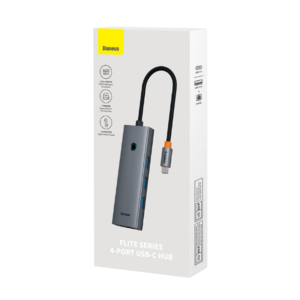 Baseus retail box for space gray 4-port USB-C hub with braided cable