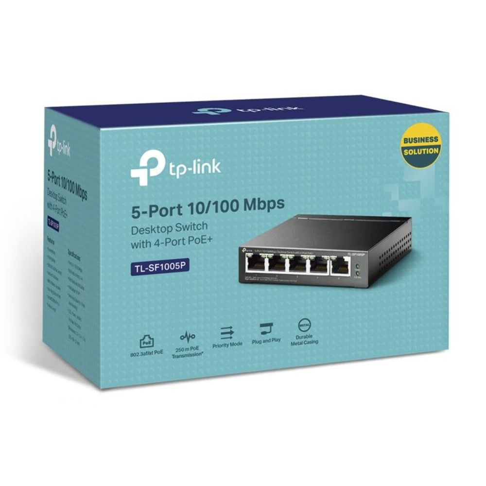 TP-Link 5-port 10/100Mbps desktop PoE switch retail box with 4-Port PoE