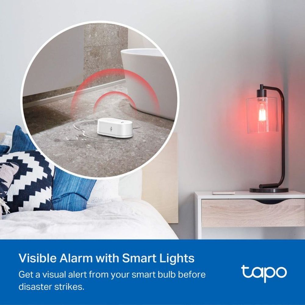 TP-Link Tapo smart water leak sensor installed with smart light alert glow