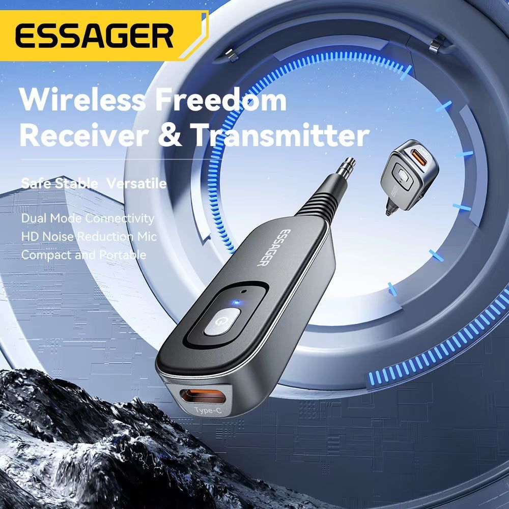 Bluetooth 5.1 Audio Receiver and Transmitter with 3.5mm AUX and Microphone for Wireless Stereo Music Streaming