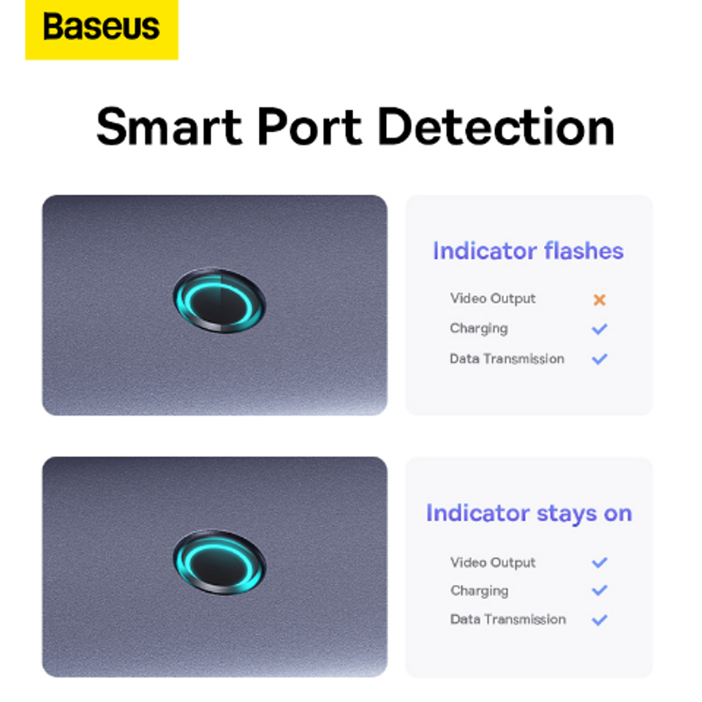 Space gray USB-C hub with illuminated LED ring for port detection