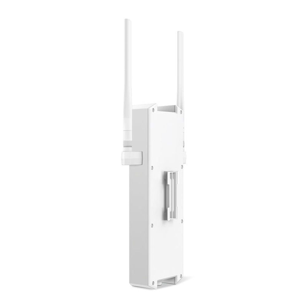 TP-Link EAP625-Outdoor HD access point side view, white body with mounting bracket