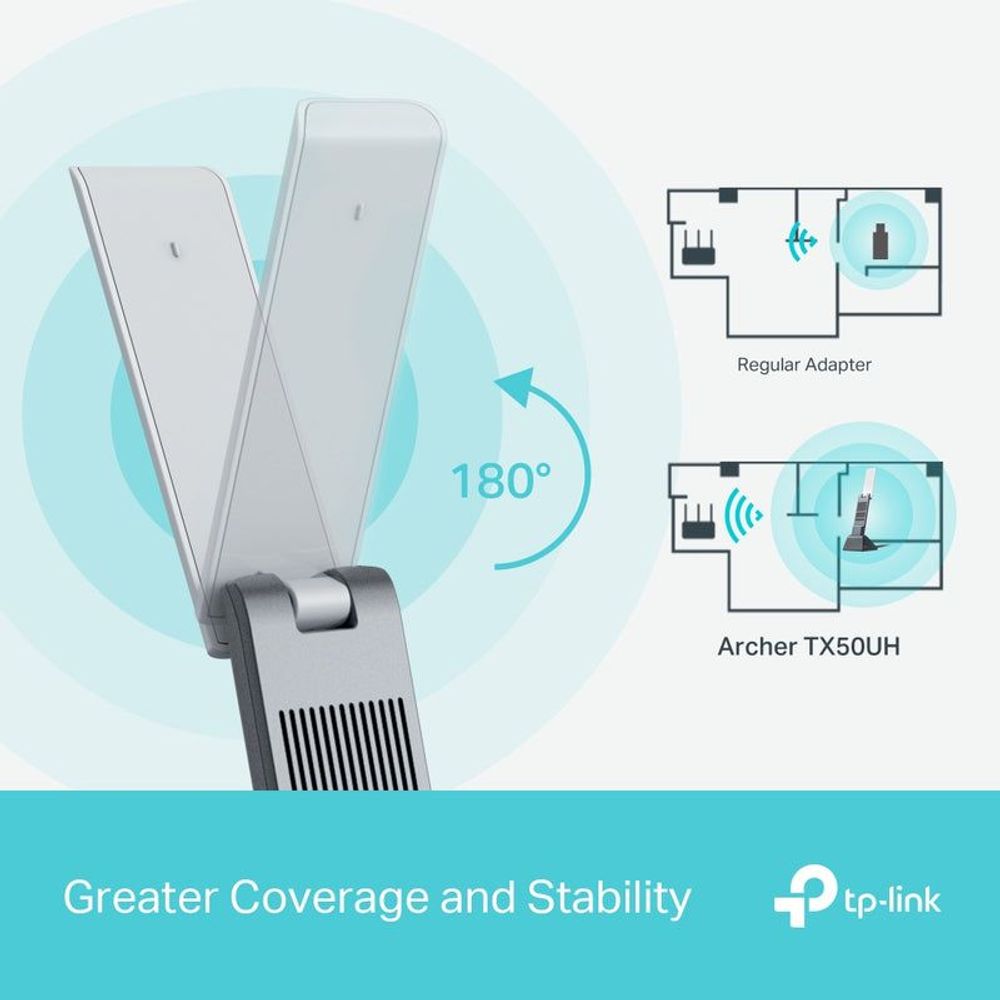 TP-Link Archer TX50UH high-gain WiFi USB adapter with 180° rotatable antenna