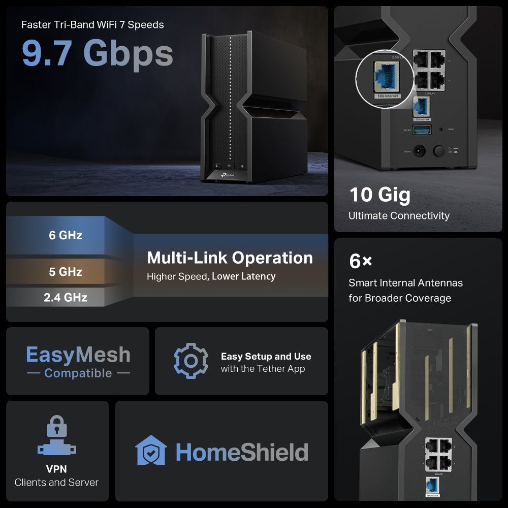 TP-Link Archer BE550 Pro BE9700 Tri-Band Wi-Fi 7 Router