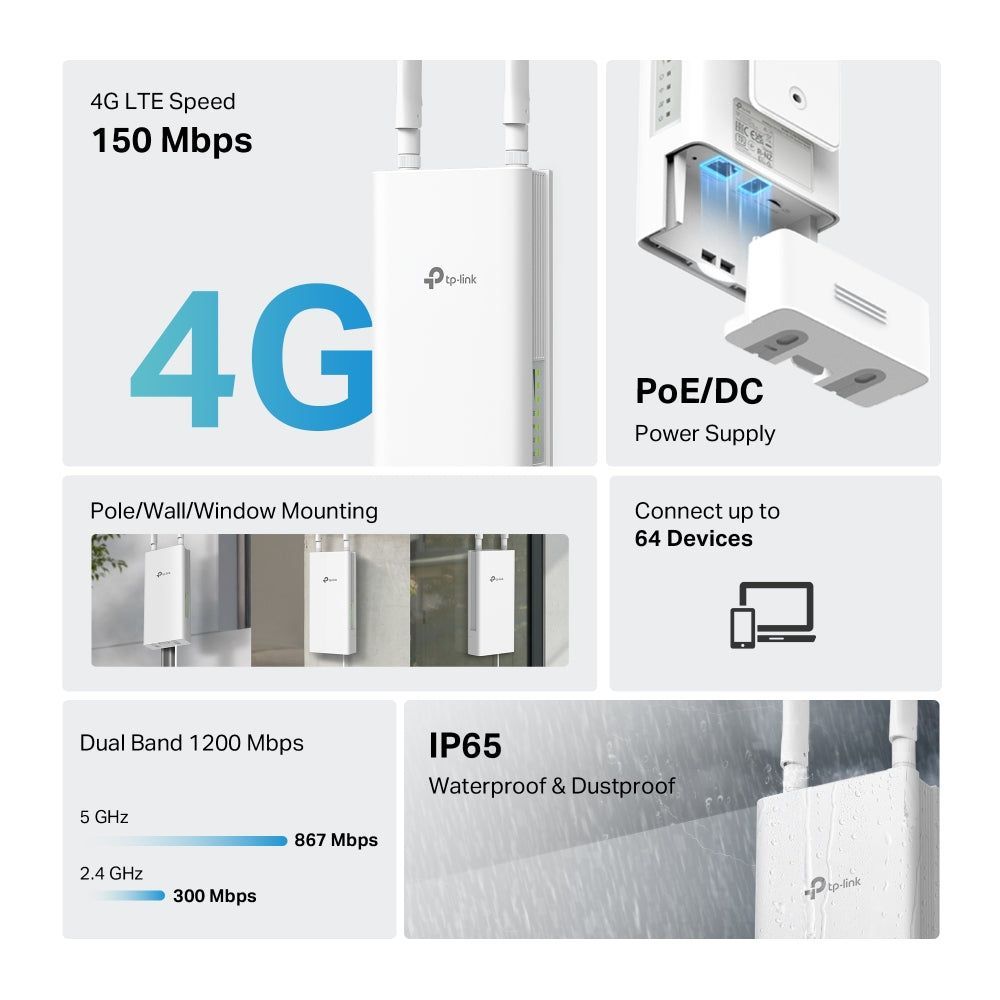 TP-Link Archer MR402-Outdoor, 4G AC1200 Mbps Wi-Fi Outdoor Router