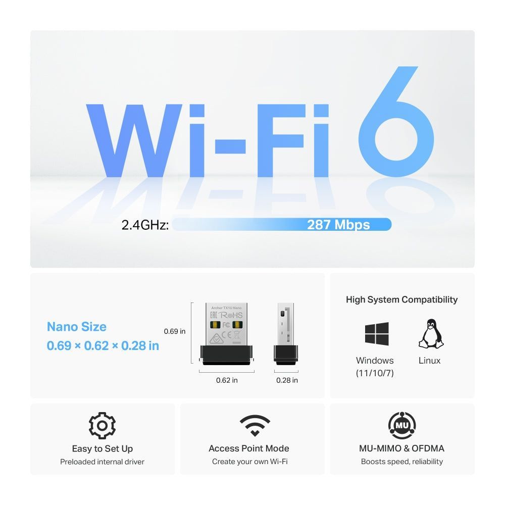 TP-Link Archer TX1U Nano AX300 Nano Wi-Fi 6 Wireless USB Adapter