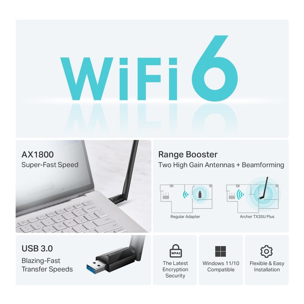 TP-Link Archer TX35U Plus AX1800 High Gain Wireless USB Adapter