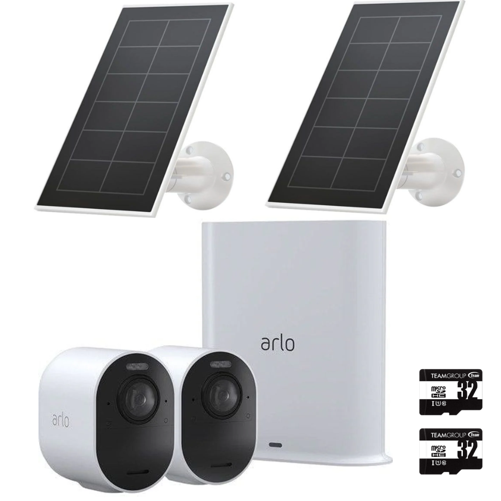 Arlo-Kit-U2-Solar - Arlo Ultra 2 Spotlight Wire Security Cameras - Smart Hub and Solar Panels