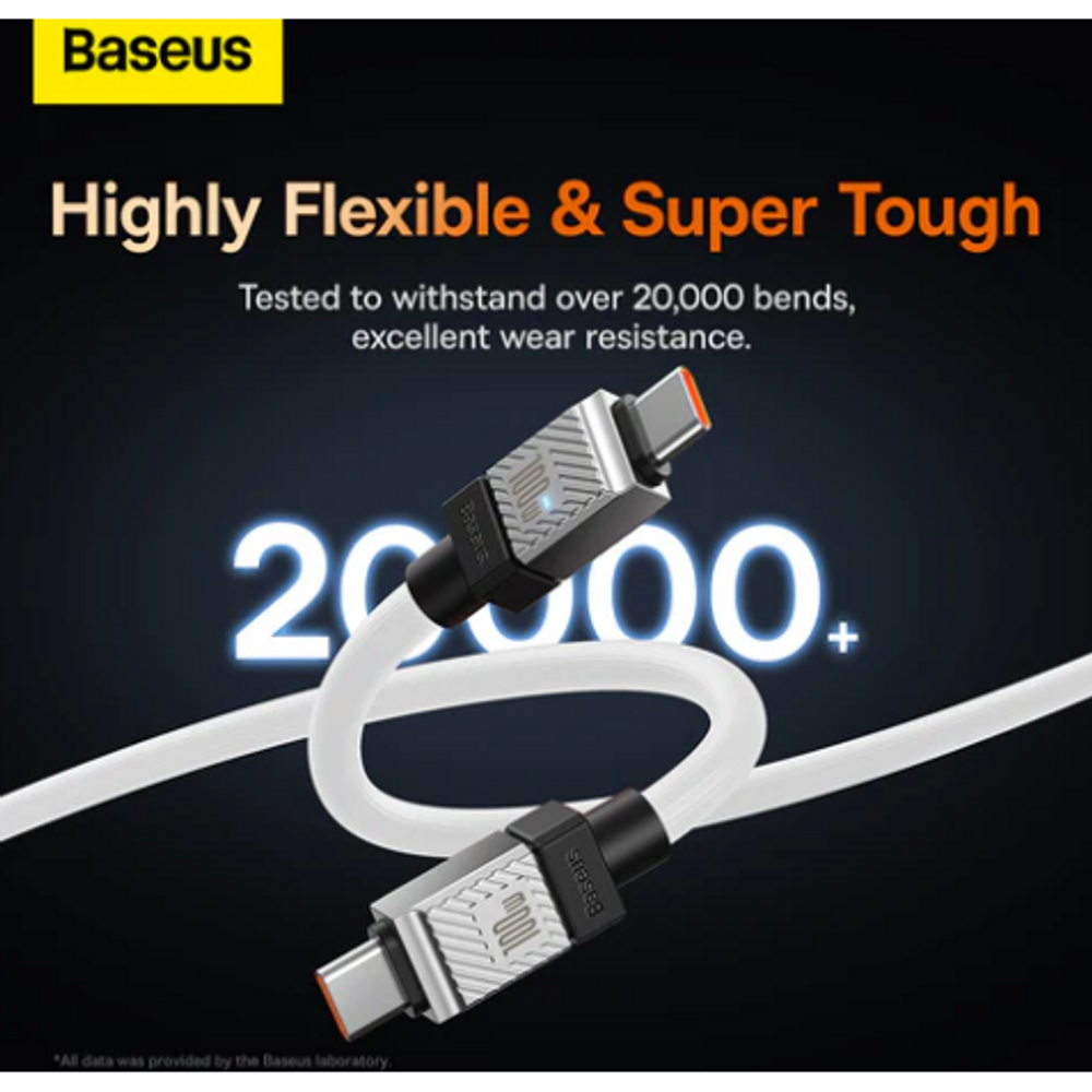 Two Type-C connector ends with silver metal bodies on white cable, orange tips