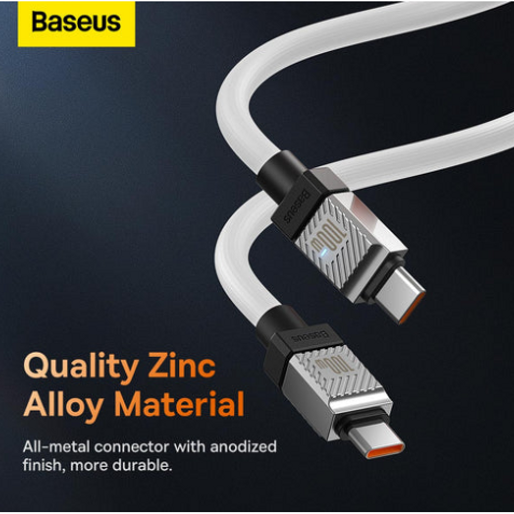 Type-C to Type-C cable with silver metal connectors, black housing, orange tips