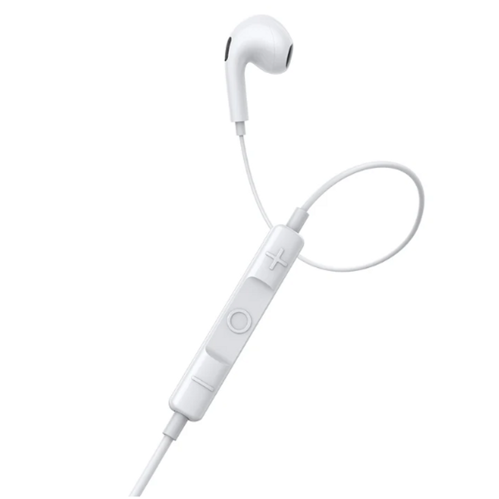 White in-ear earphones with inline control buttons and cable