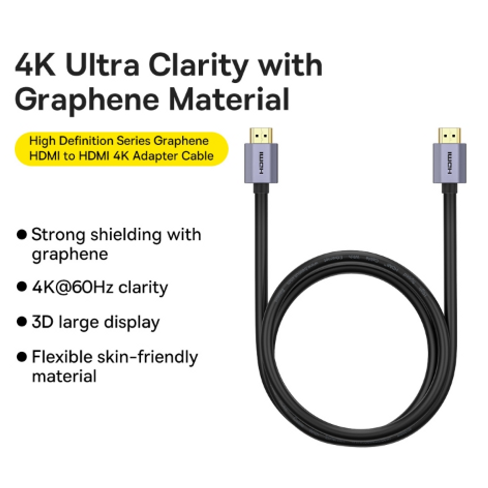 Black HDMI to HDMI 4K adapter cable with coiled section and two gold-plated plugs
