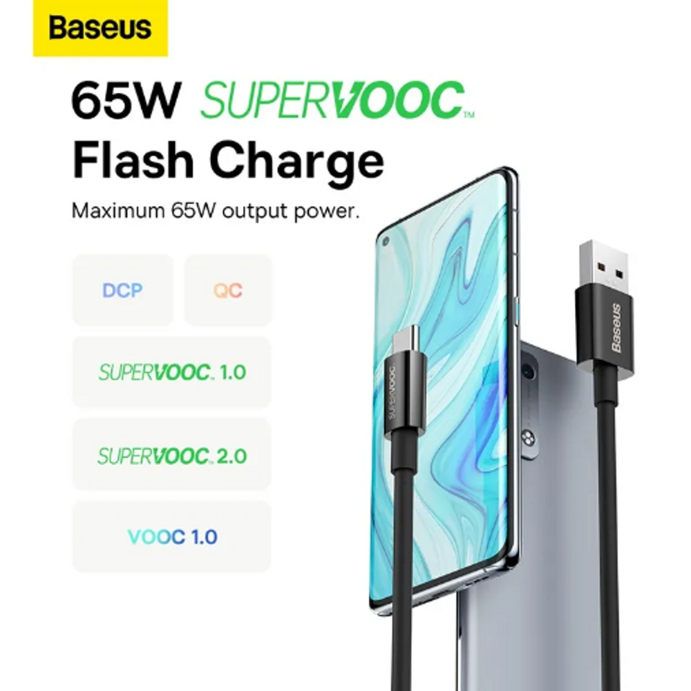 BAS12917 - Baseus Superior Series (SUPERVOOC) Fast Charging Data Cable USB to Type-C 65W 1m Black