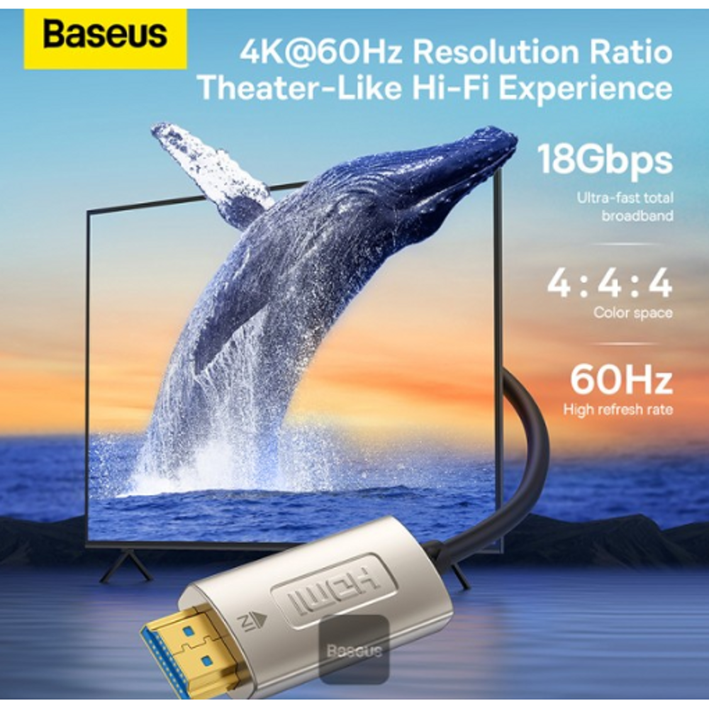 Optic fiber HDMI to HDMI 4K adapter cable with metal housing and gold HDMI connectors