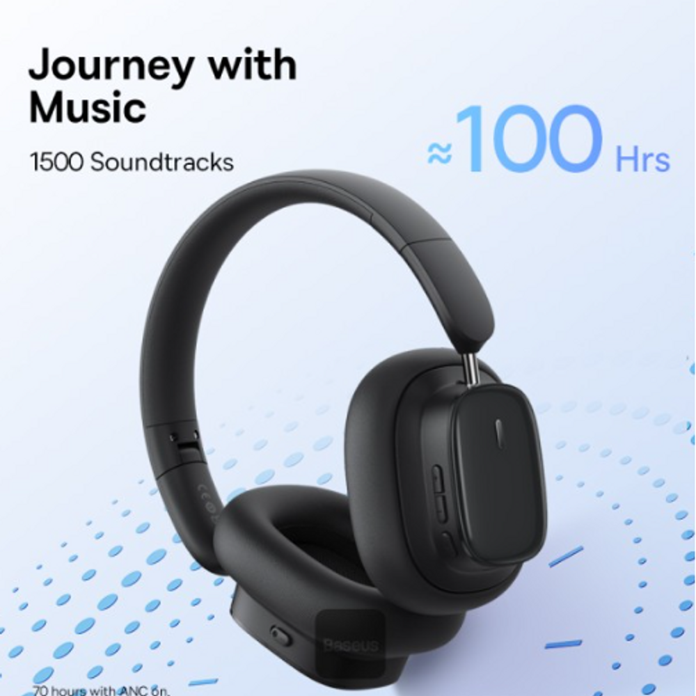 Black over-ear wireless headphones with thick cushioned ear pads and adjustable band