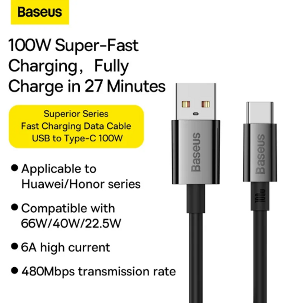 BAS31970 - Baseus Superior Series Fast Charging Data Cable USB to Type-C 100W 1m Cluster Black