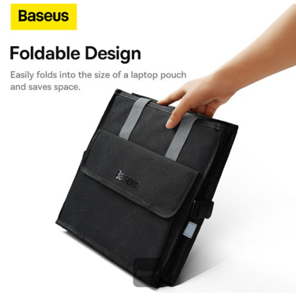 Black foldable Baseus storage organizer pouch, compact for easy trunk storage