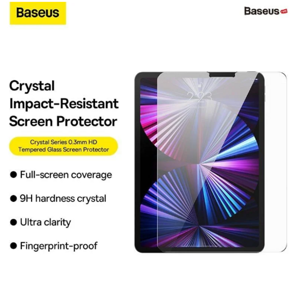 BAS34827 - Baseus Crystal Series HD Tempered Glass Screen Protector for iPad Pro 12.9-inch (2019/2020/2021/2022), Clear (Pack of 1, with dust-proof installation tool and cleaning kit)