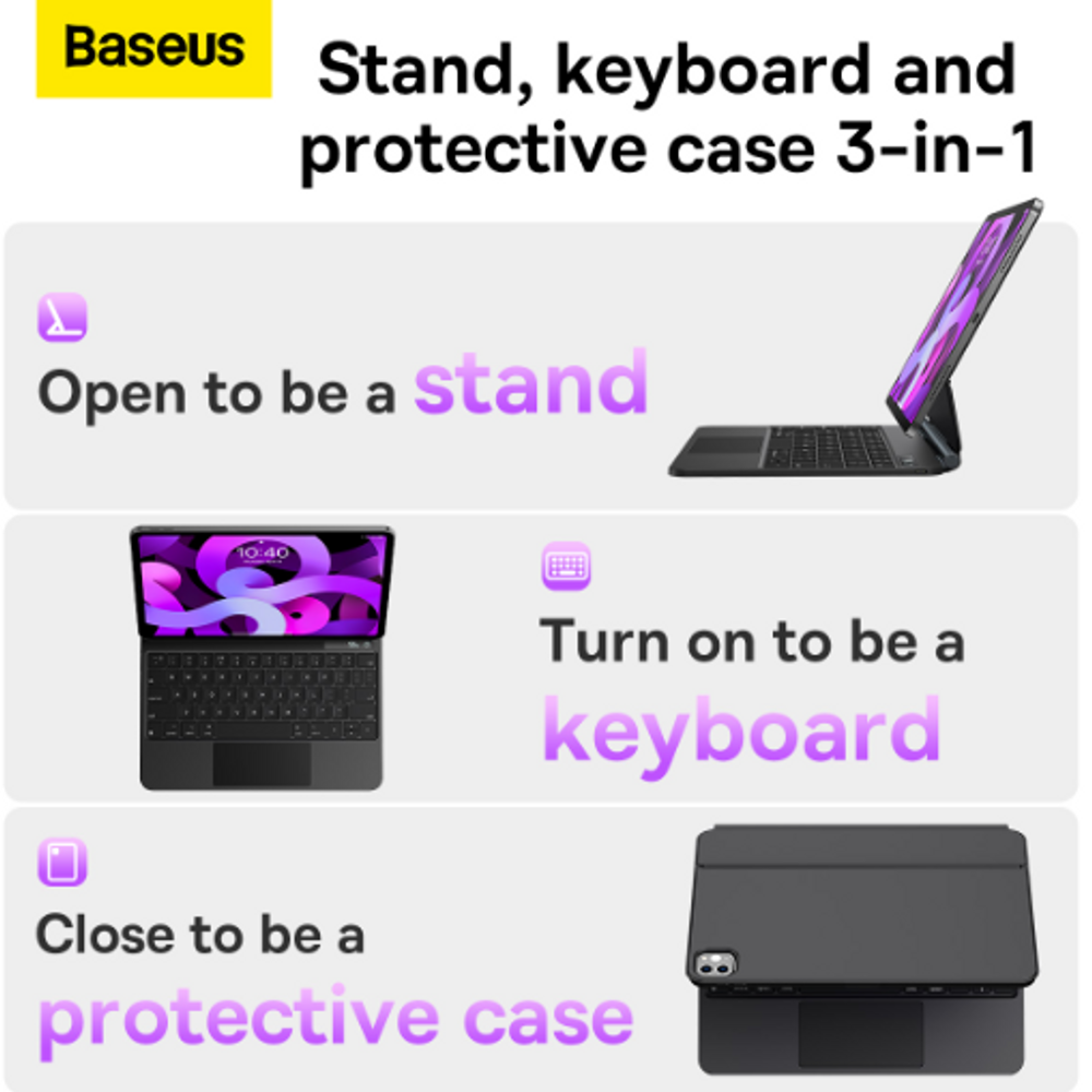 BAS35480 - Baseus Brilliance Series Magnetic Keyboard Case for iPad Air4/Air5 10.9″ /iPad Pro (2018/2020/2021/2022) 11″ Cluster Black (with Simple Series Type-C Cable)