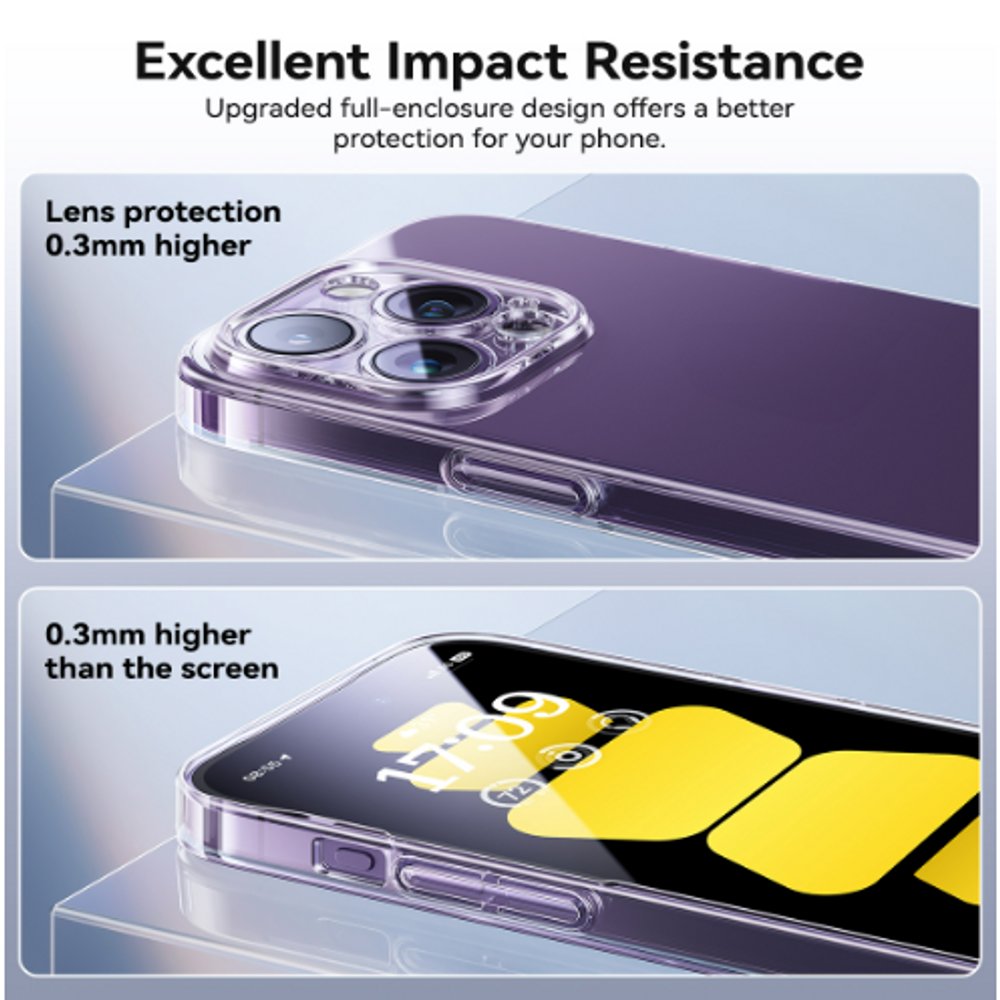 Clear slim phone case showing camera protection and lens cutouts