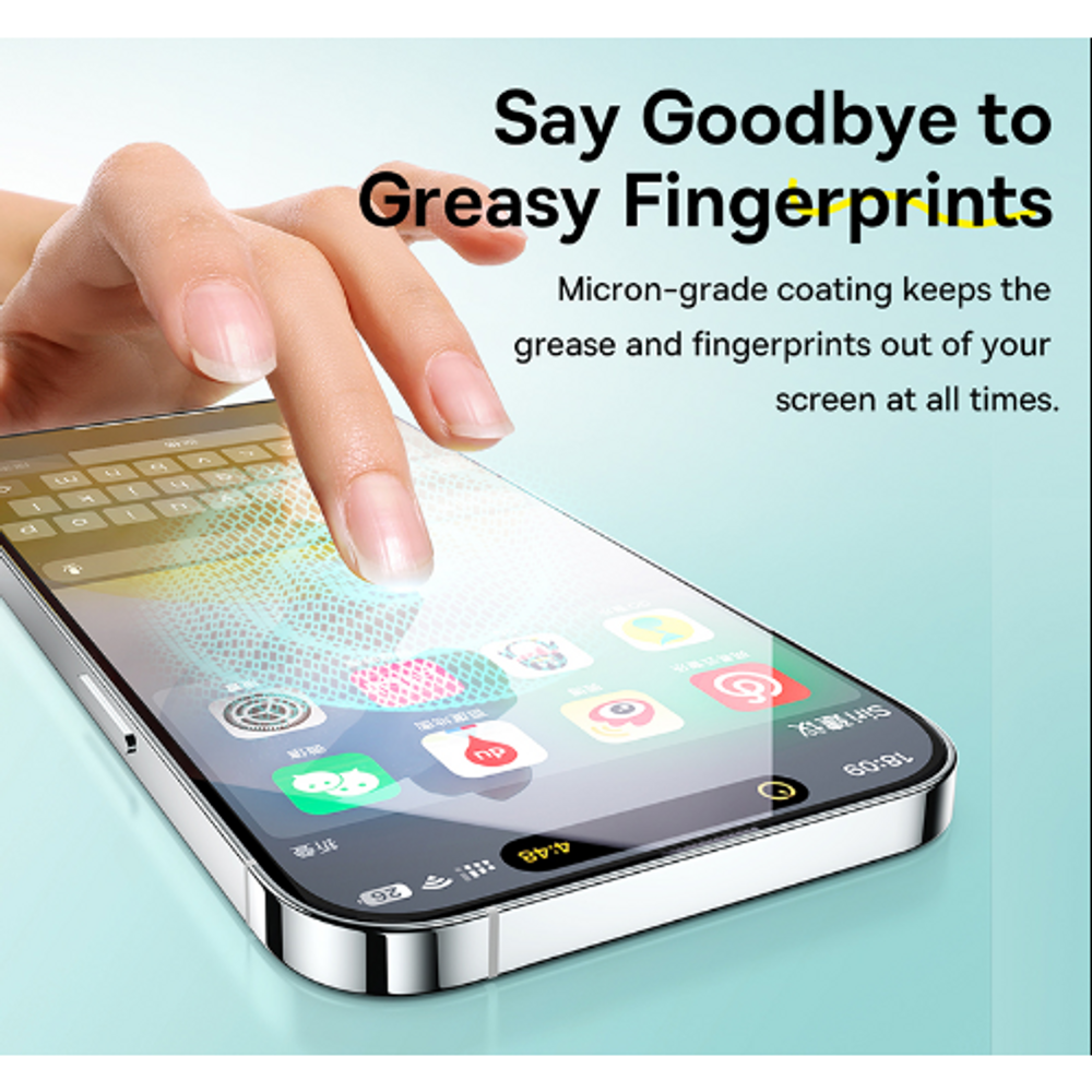 baseus tempered glass screen protector with anti-fingerprint coating, clear