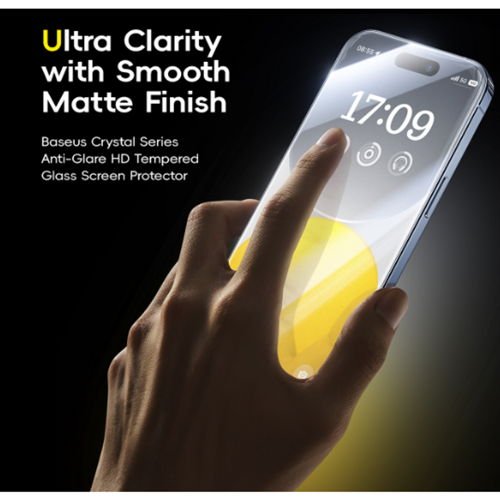 Baseus crystal series matte anti-glare tempered glass screen protector on phone
