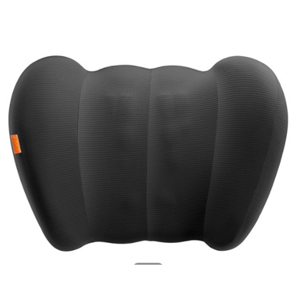Black ergonomic lumbar headrest pillow, padded double-curve design
