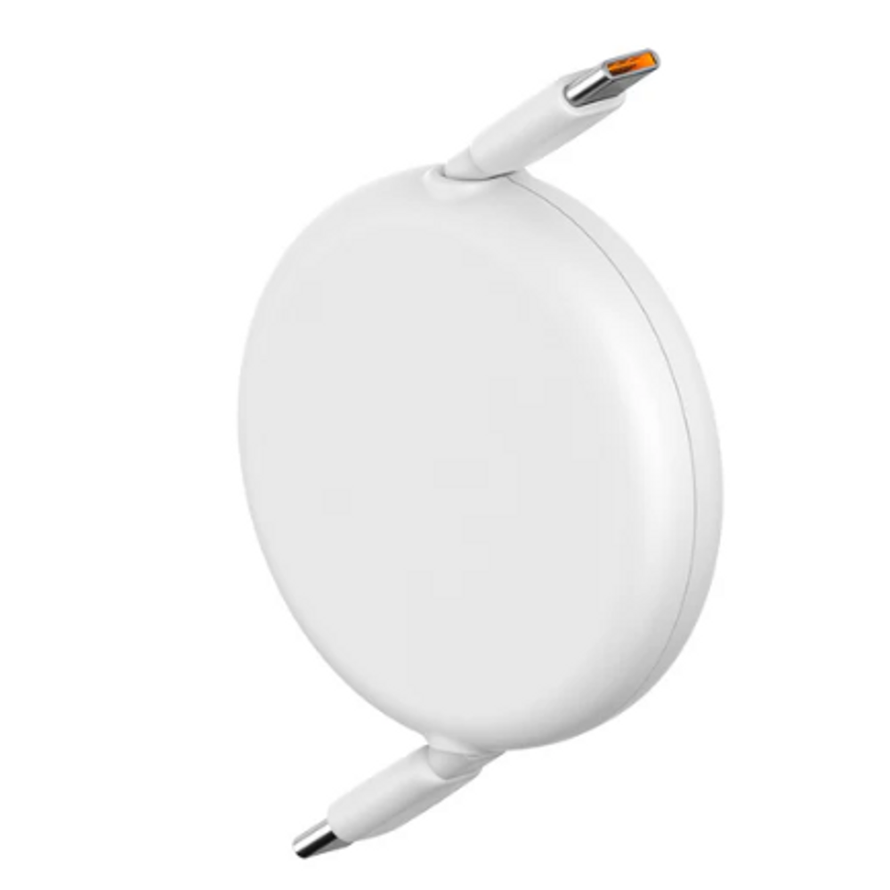 Baseus retractable charging cable, white with Type-C connectors and compact housing