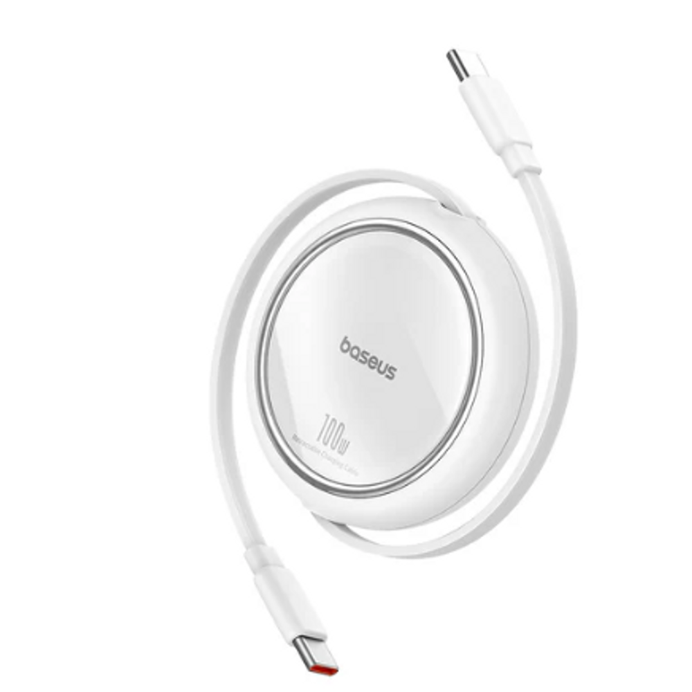 Baseus retractable 100W Type-C to Type-C charging cable with looped cord, white