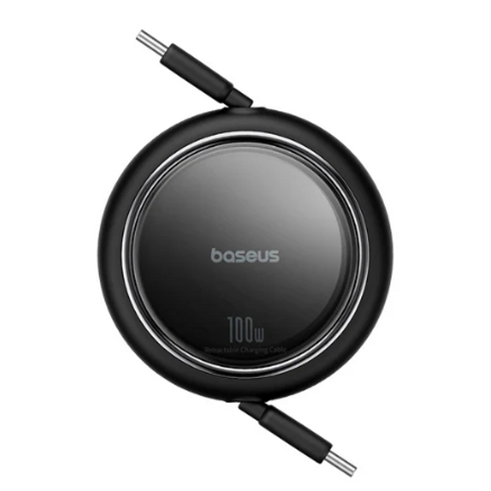 Baseus black retractable charging cable reel, Type-C ports visible