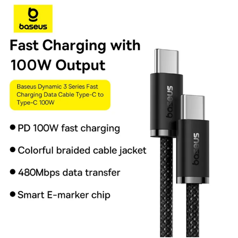 BAS51657 - Baseus Dynamic 3 Series Fast Charging Data Cable Type-C to Type-C 100W 2m Cluster Black