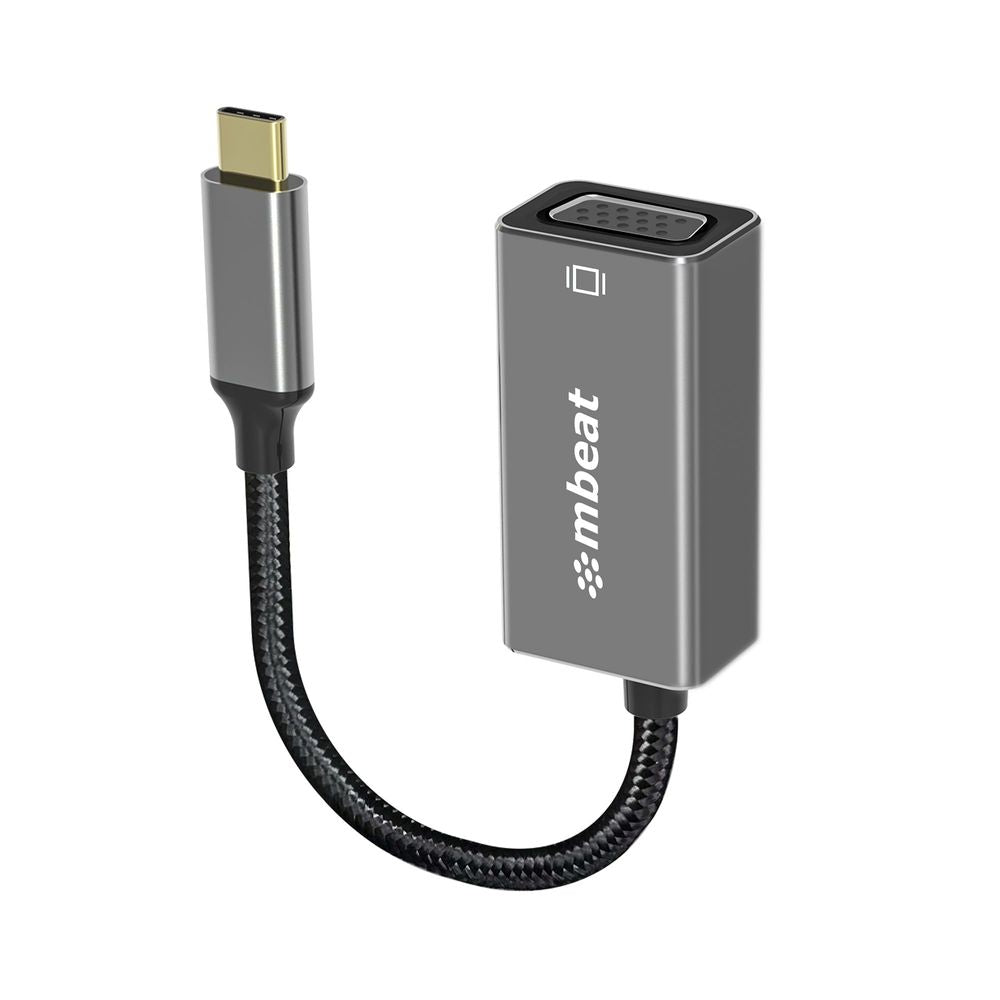 Space grey USB-C to VGA adapter with braided cable and VGA video connector