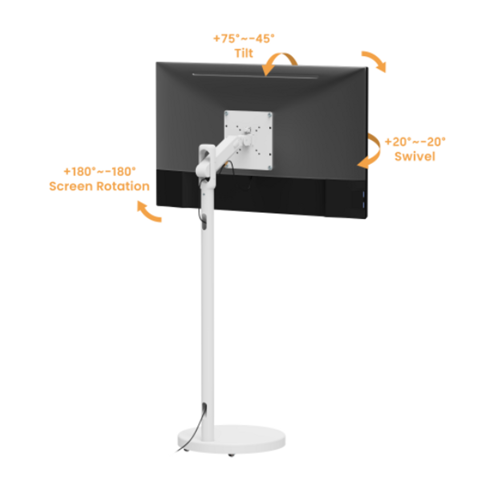 Bracom Fully-Adjustable, Mobile TV Display Mech Spring Floor Stand (Max. VESA: 200x200) White