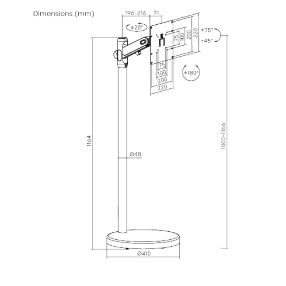 Bracom Fully-Adjustable, Mobile TV Display Mech Spring Floor Stand (Max. VESA: 200x200) White