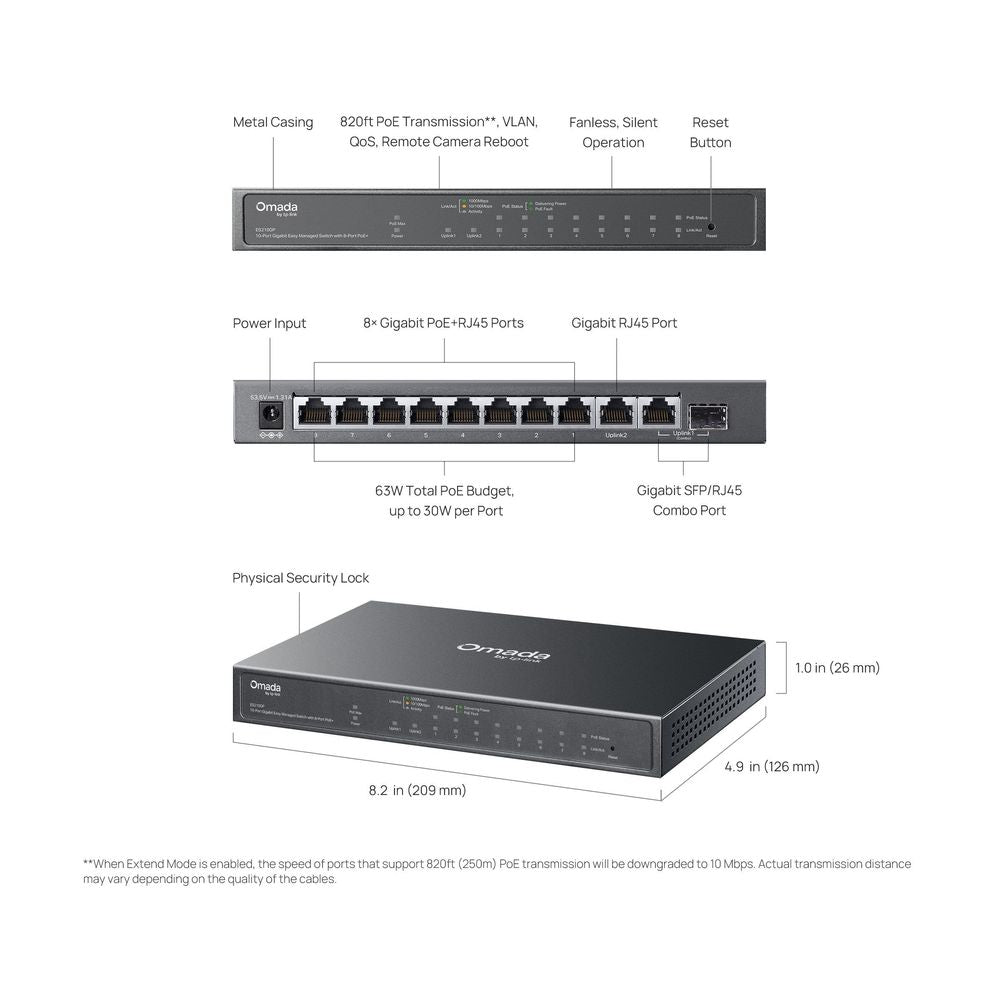 TP-Link ES210GP Omada 10-Port Gigabit Easy Managed Switch with 8-Port PoE+