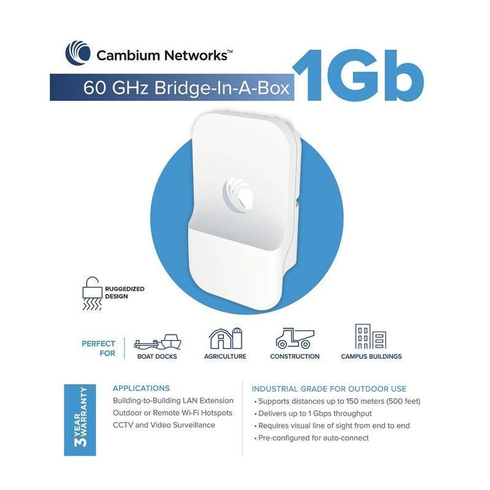 C600510C008 - Cambium cnWave 60 GHz Bridge in a Box 1Gbps Full Duplex Wireless Backhaul