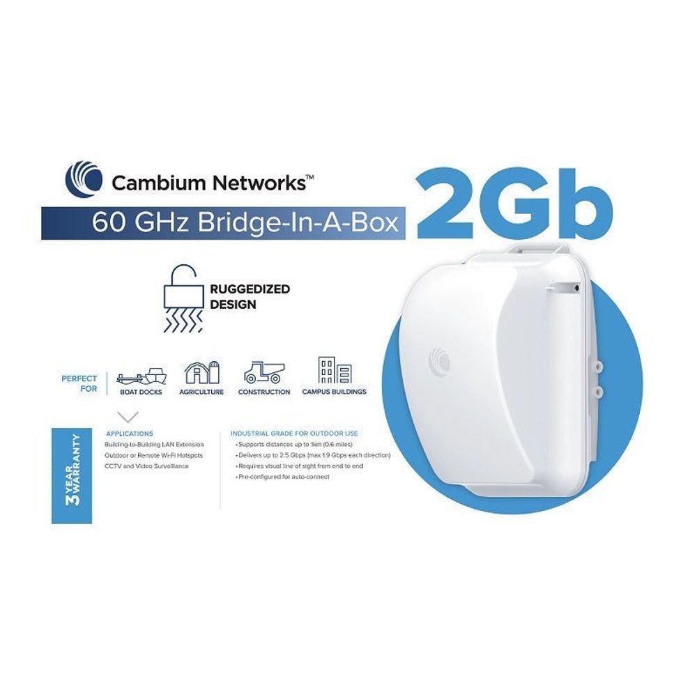 C600510C033 - Cambium cnWave 60 GHz Wireless Bridge in a Box 2Gbps Full Duplex Point to Point Wireless Backhaul