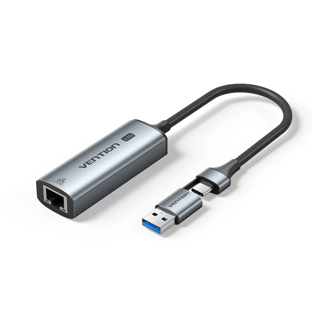 Vention USB-C + USB-A to 2.5 Gigabit Ethernet Adapter 0.15M Gray Aluminum Alloy Type Default Title