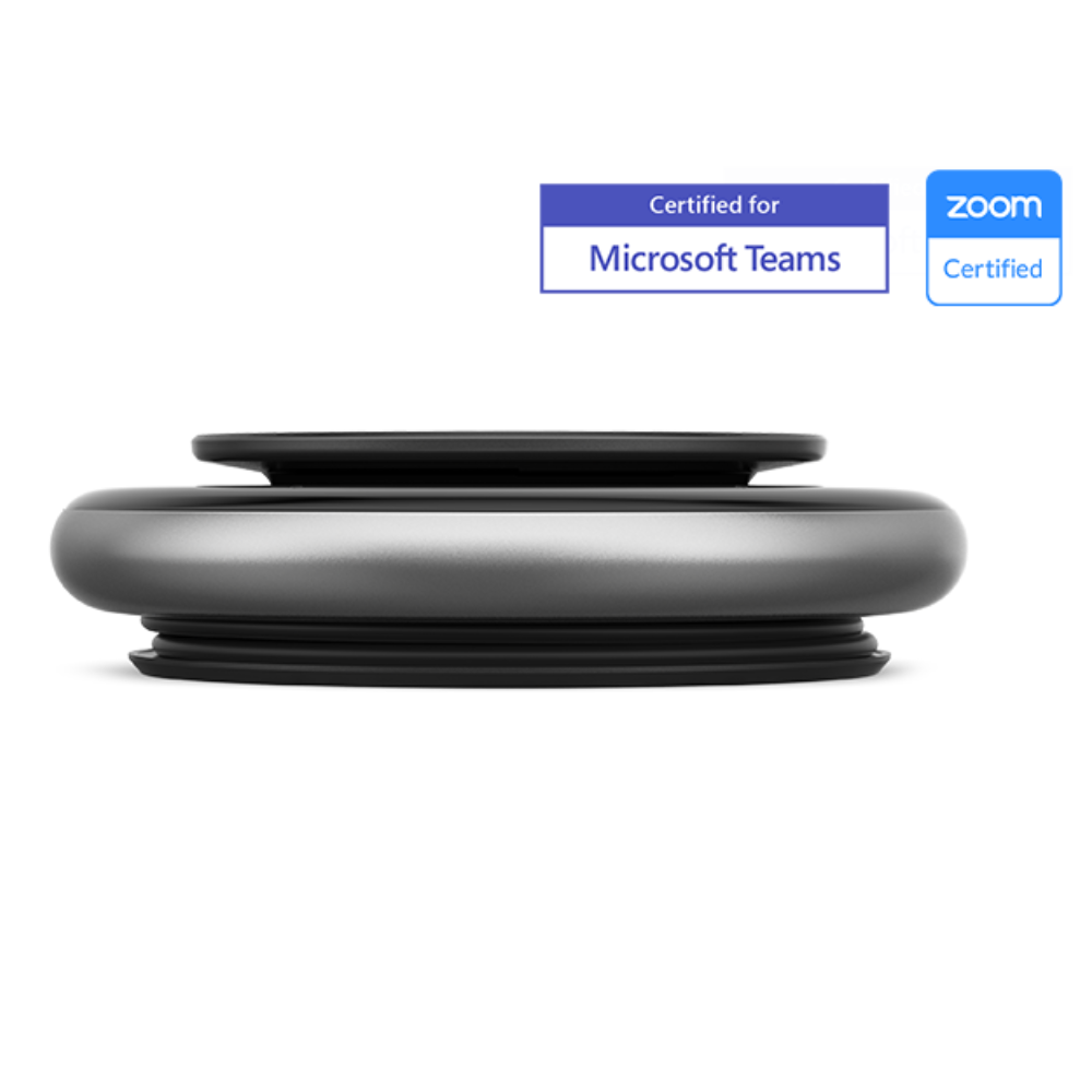 Yealink flexible speaker, side view of stacked base in dark gray.