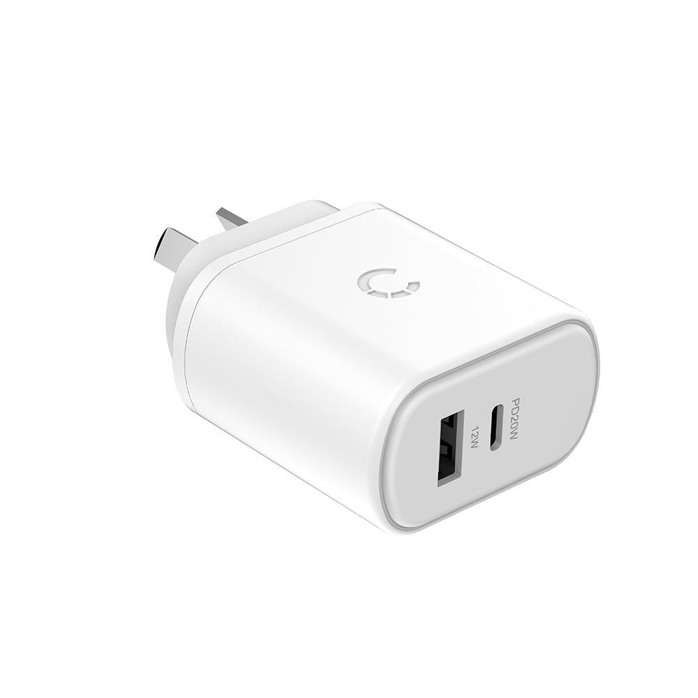 CY3614POFLW - Cygnett 32W USB-C PD Dual Port Wall Charger AU - White