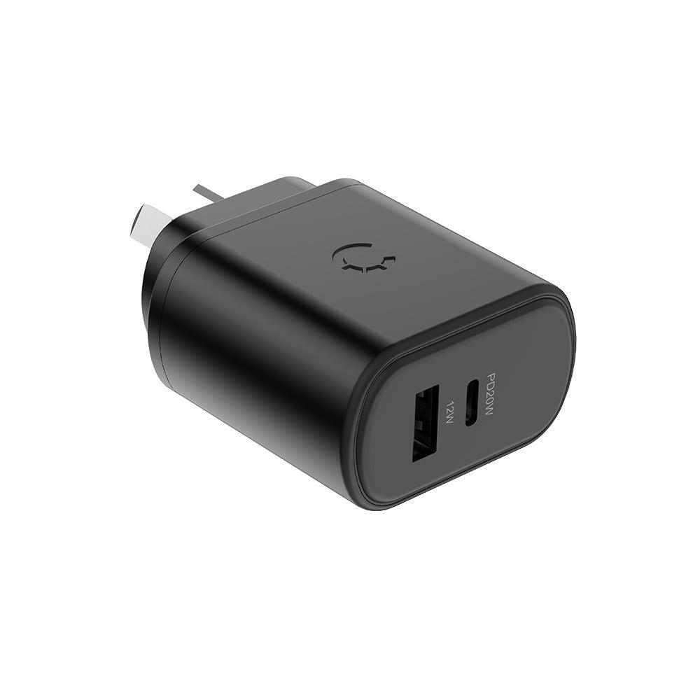 CY3615POFLW - Cygnett 32W USB-C PD Dual Port Wall Charger AU - Black | Tech Supply Shed